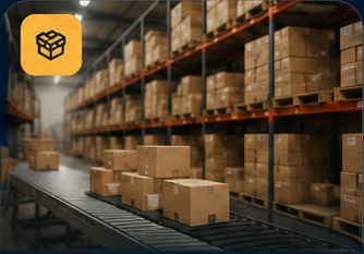 Fulfilment warehouse racking with packed parcels
